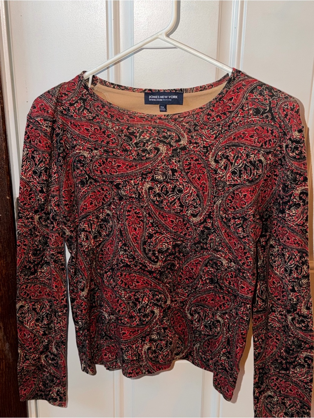 Vintage Jones New York Petite Medium Women’s Long Sleeve Paisley Knit Top